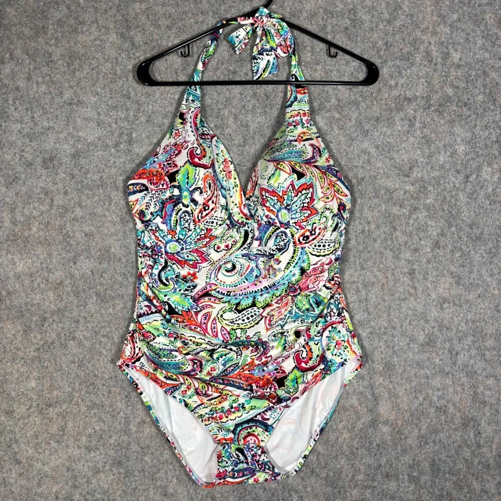 Lauren Ralph‎ Lauren One Piece Swimsuit Womens 12 Multicolor Paisley Halter